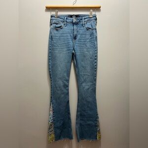Hollister Patchwork Floral Flare Blue Jeans Size 5